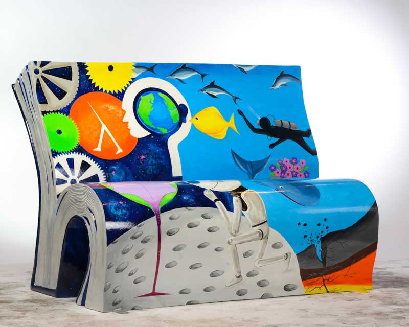 Books About Town - Hitchhikers' Guide to the Galaxy book bench