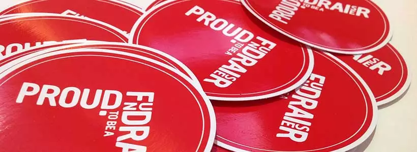 Proud fundraiser badges at IoF National Convention - photo: Howard Lake