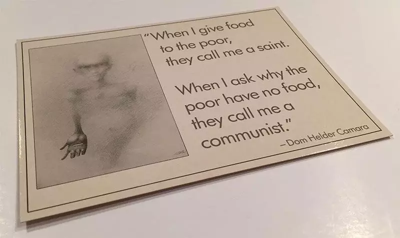 Postcard featuring Dom Helder Camara quotation
