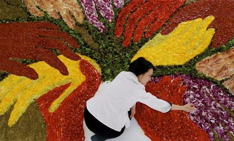 Michelle Wibowo's food art installation for Macmillan Cancer Support and Pizza Express