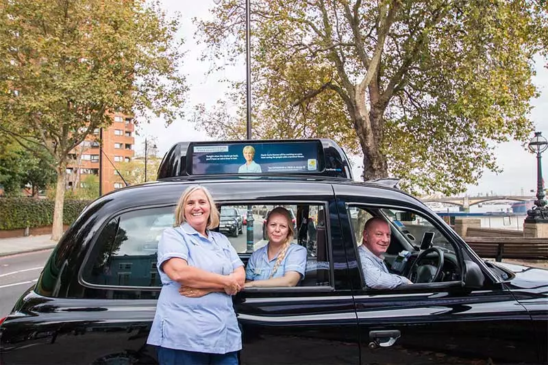 Marie Curie's Extra Hour campaign ad on taxis