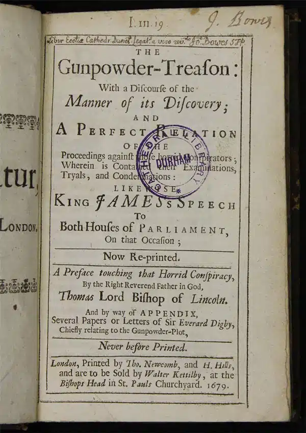 Gunpowder Treason Plot, Durham Cathedral.