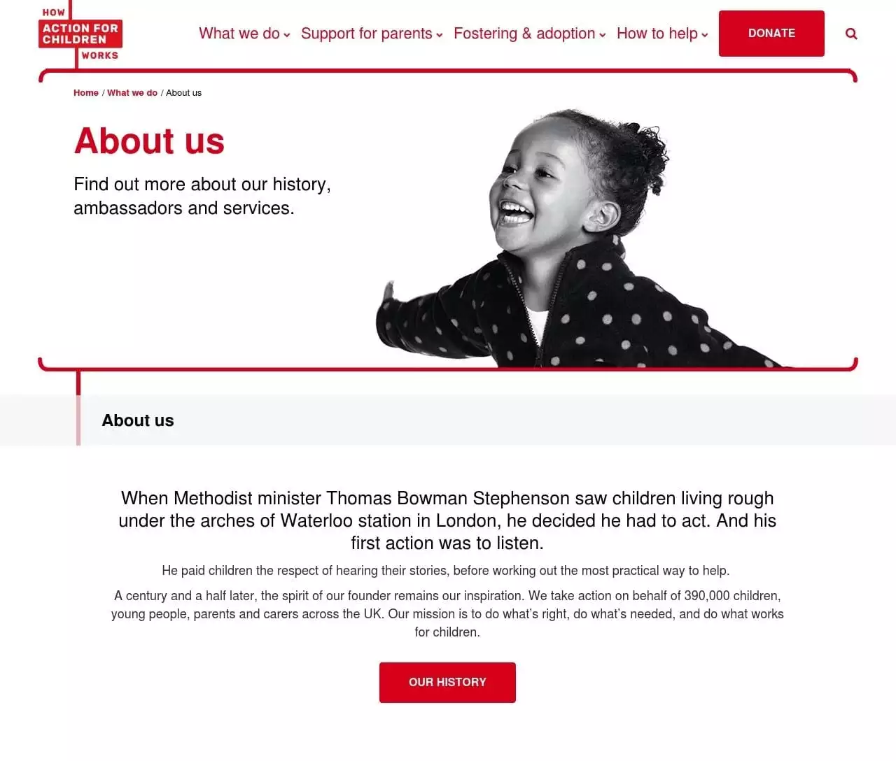 Action for Children About Us page