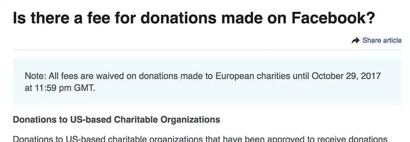 Facebook waives fees on donations to European charities until Oct 2017