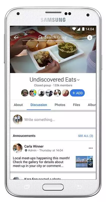 Facebook groups announcement example screenshot