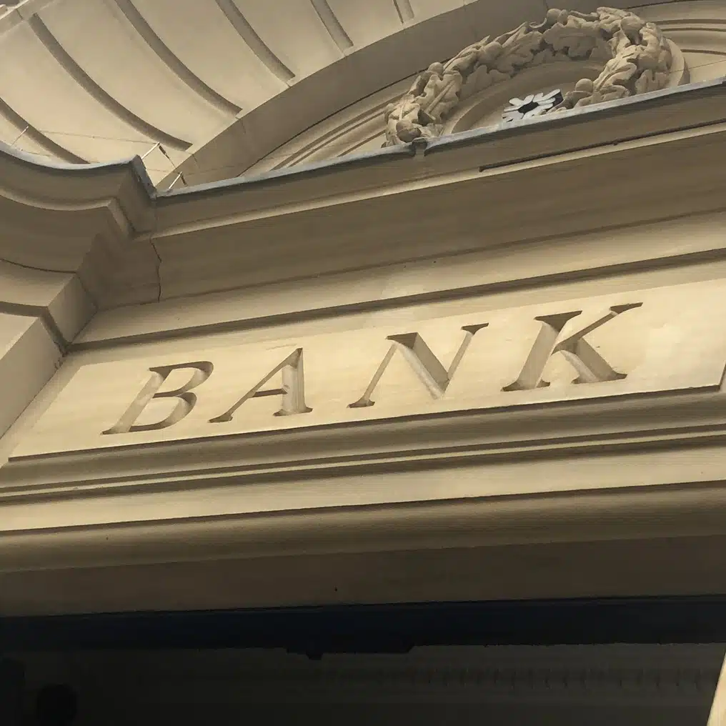 Bank sign in stone.