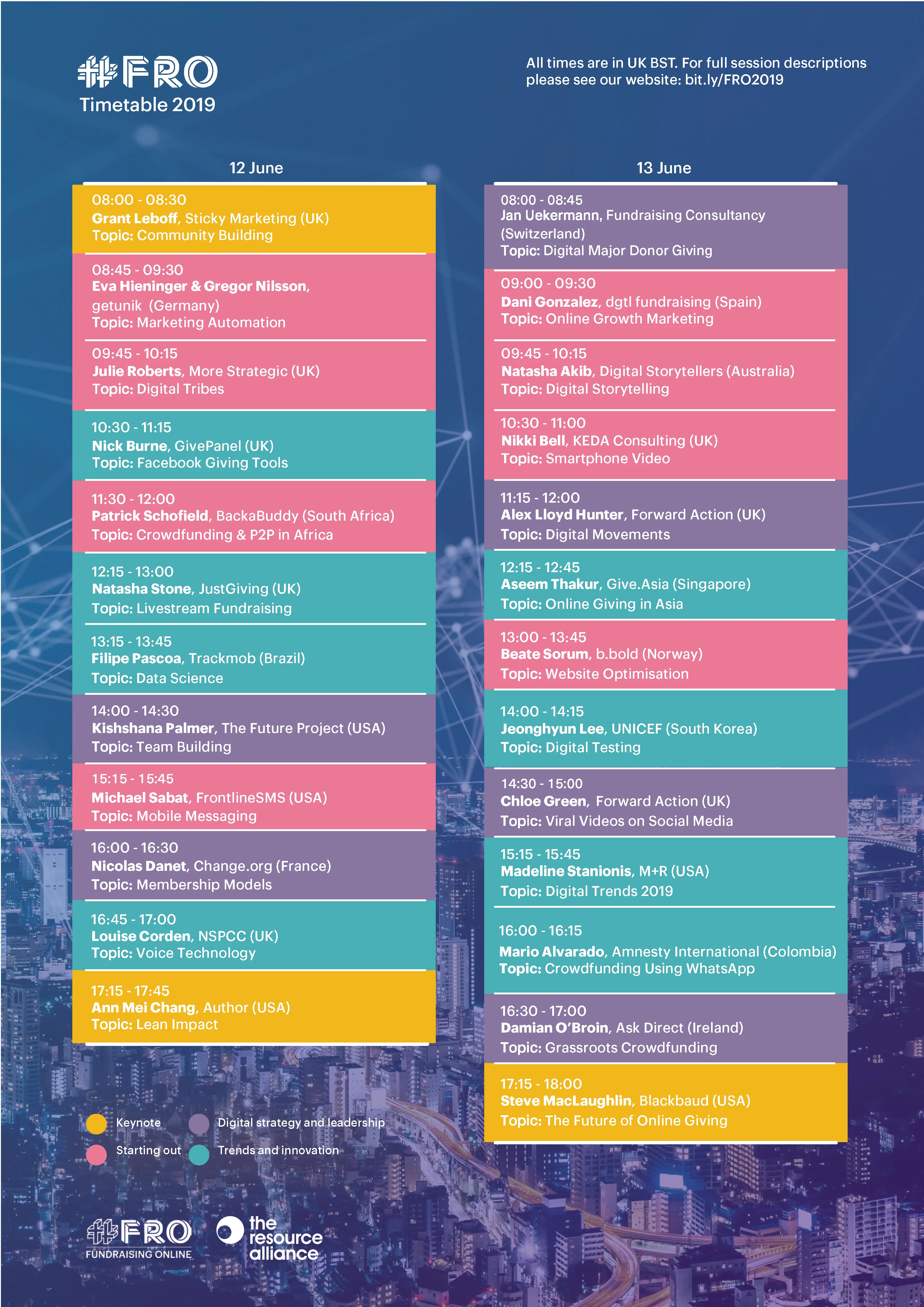 Fundraising Online 2019 timetable