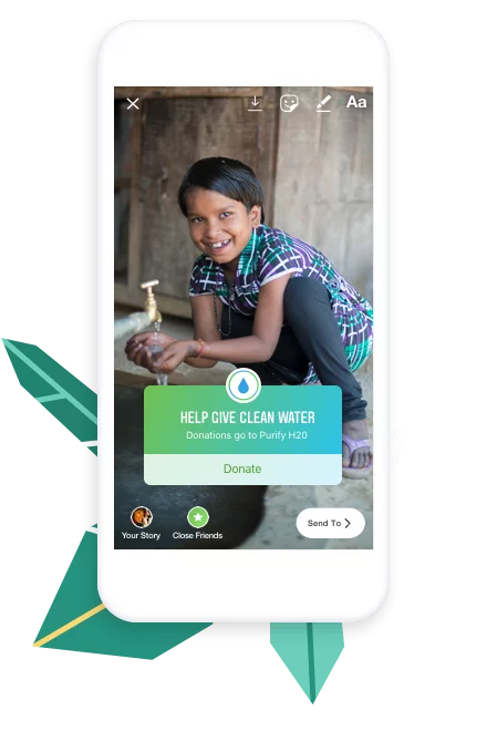 Instagram donate sticker for Purify H20