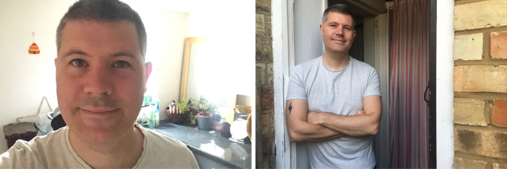 Two contrasting selfies - one lit badly, one lit well