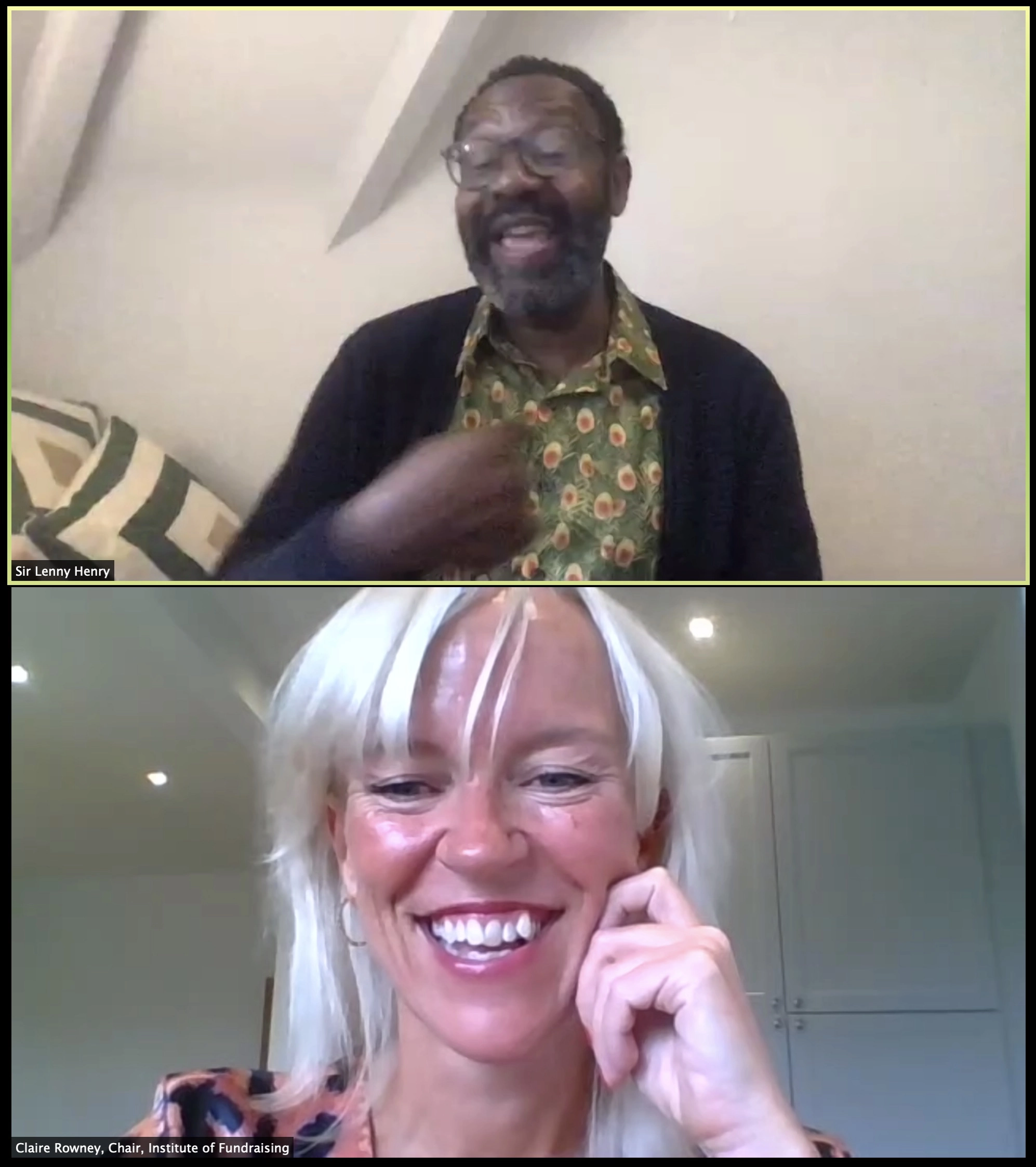 Claire Rowney and Sir Lenny Henry in Fundraising Convention 2020's opening plenary