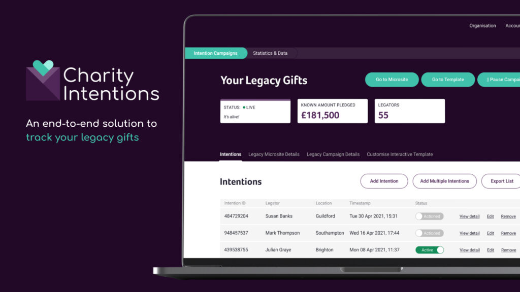 Charity Intentions - sample screen