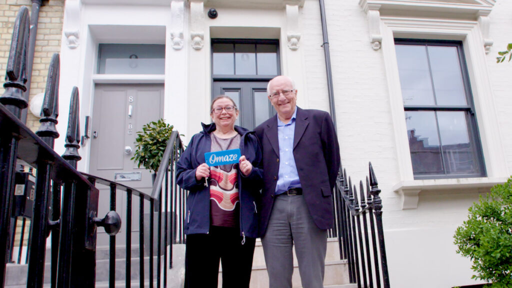 Marilyn and David Pratt outside the prize draw house in London