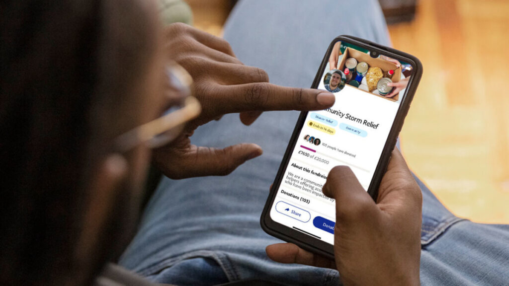 PayPal app showing a community fundraising campaign