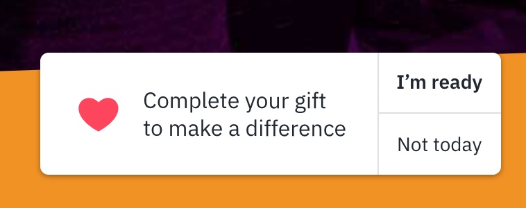 Reminder to complete your donation to the IFC Springboard Fund, with an animated beating heart.