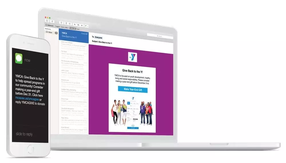 YMCA email campaign on a laptop screen