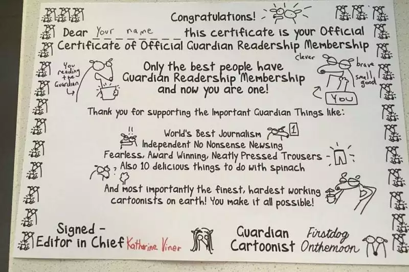 Guardian membership thank you card
