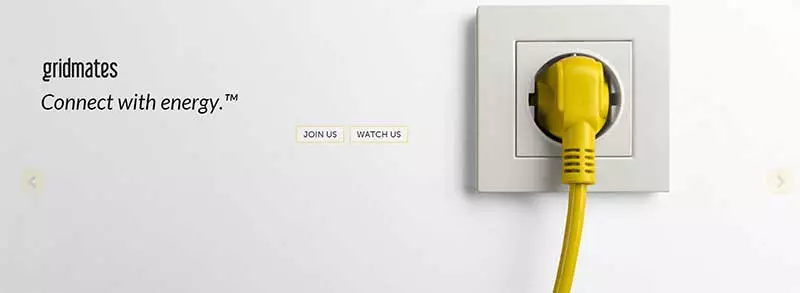 Gridmates - connect with energy. Image with yellow plug in wall socket.