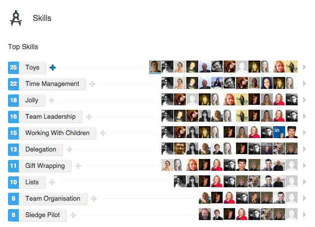 Santa Claus' skills as listed on LinkedIn