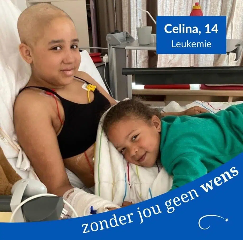Celina, 14, lying in a hospital bed.Zonder jou geen wens