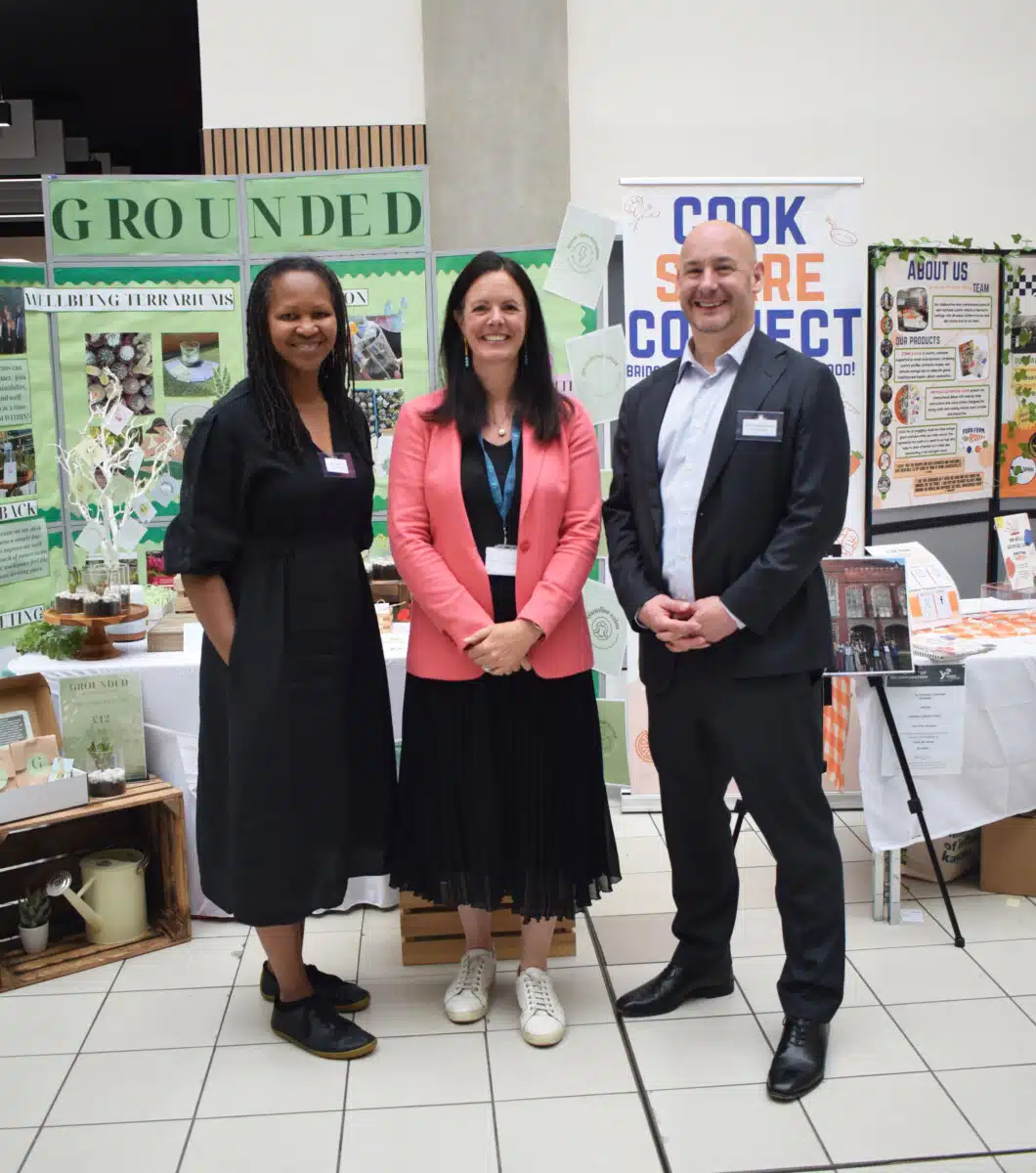 Bola Gibson (Responsible Business Director at Foot Anstey), Sarah Porrett (Young Enterprise CEO) and Felix Hebblethwaite (Chief People Officer at Foot Anstey).