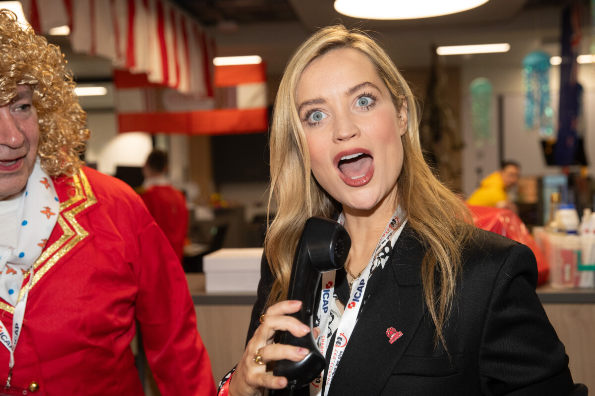 Laura Whitmore with a humorous shocked expression at the 33rd ICAP Charity Day.