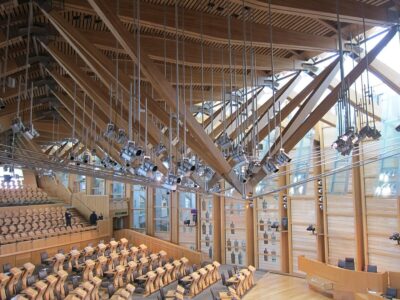 Interior of Scotland's Parliament in Edinburgh.