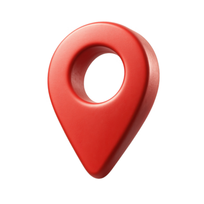 3D red map pin icon.