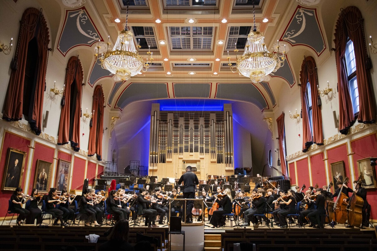 The Academy Symphony Orchestra in the Dukes Hall at the Royal Academy of Music.