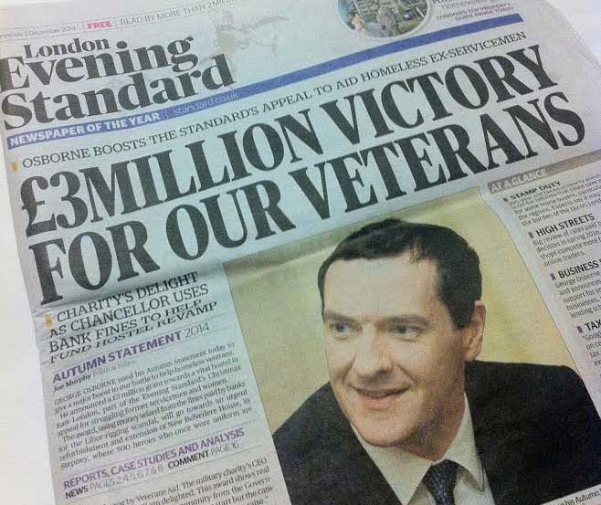 £50m to military charities is headlined in Evening Standard